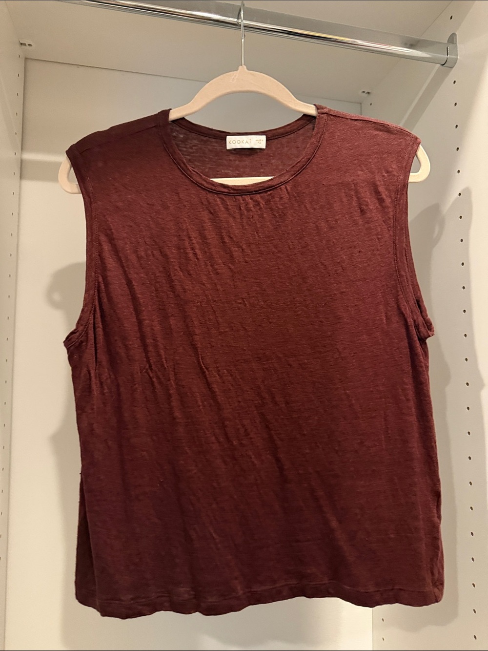 Kookai Sleeveless Linen Tank in Deep Burgundy